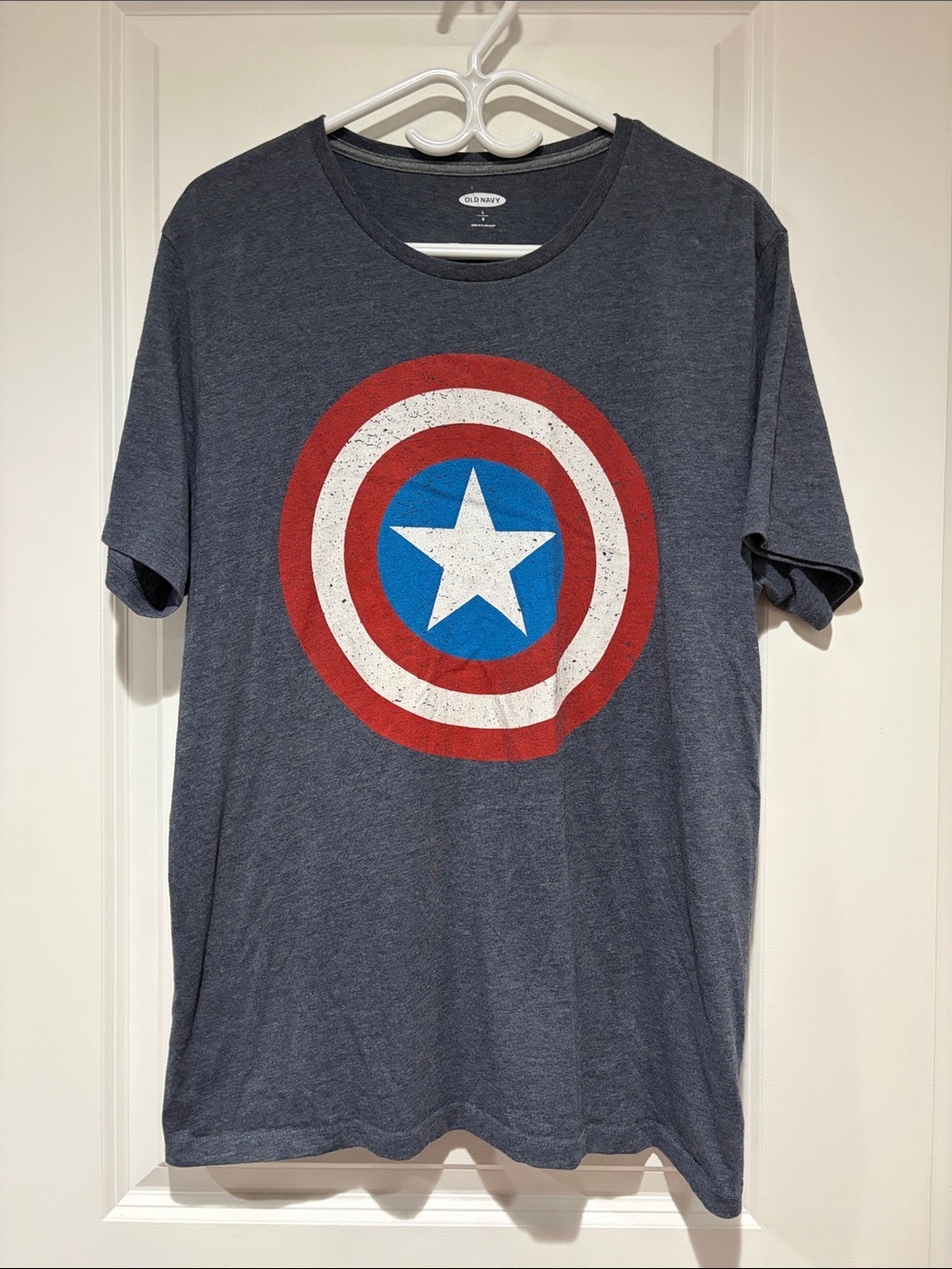 Old Navy Gray Short-Sleeve Tee with Red, White & Blue Shield Graphic